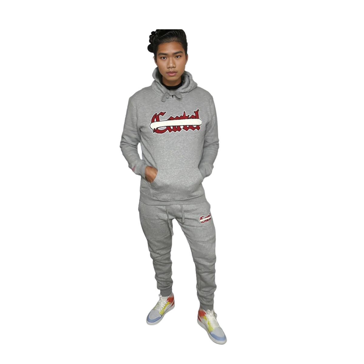 GREY RED CHENILLE  TRACKSUIT