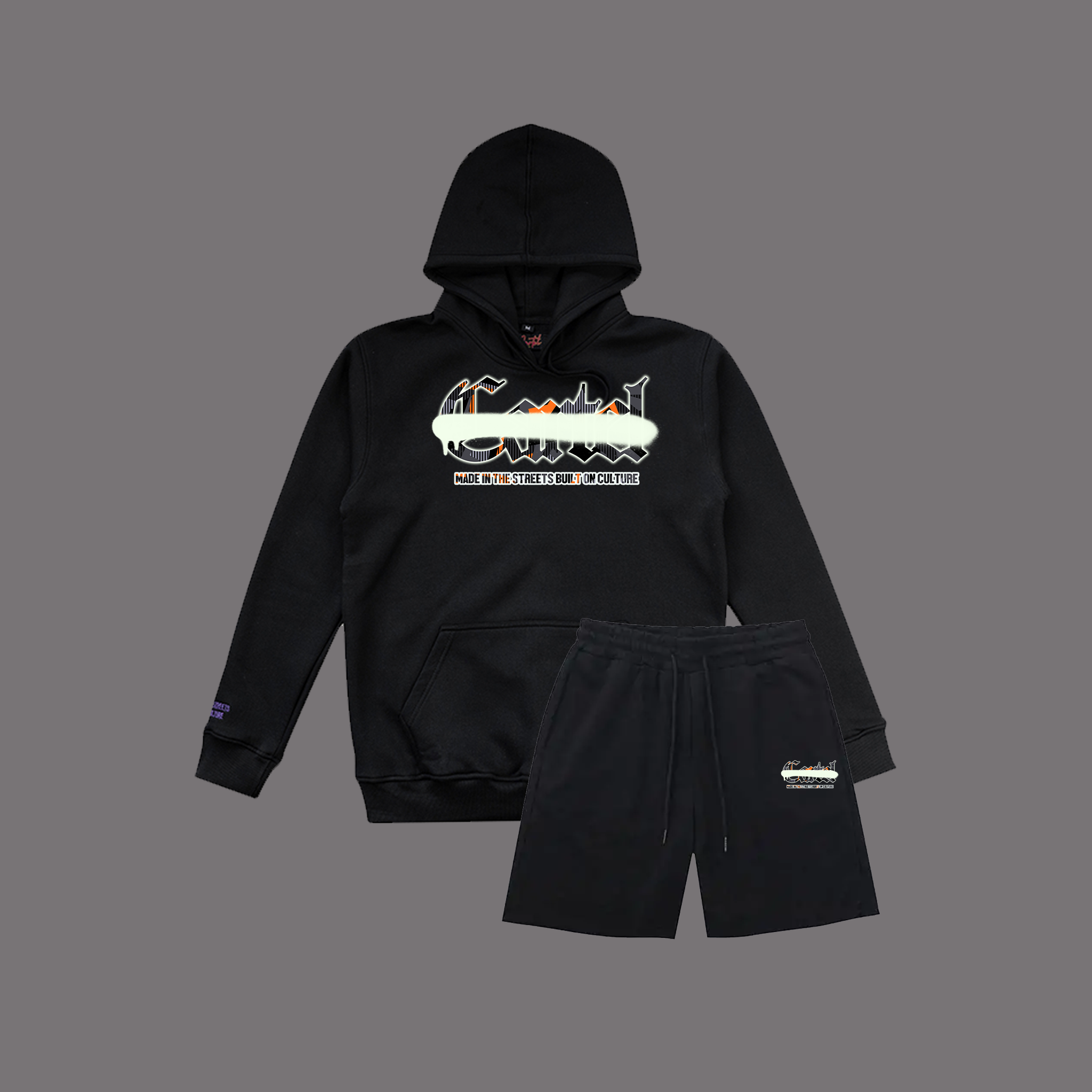 Cartel Orange Glitch Sprayway Short Set Hood